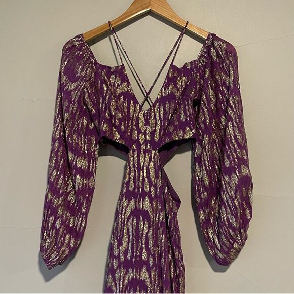 NEW Nasty Gal Purple Metallic Zebra Print Maxi Dress Size 2 - Picture 5 of 9